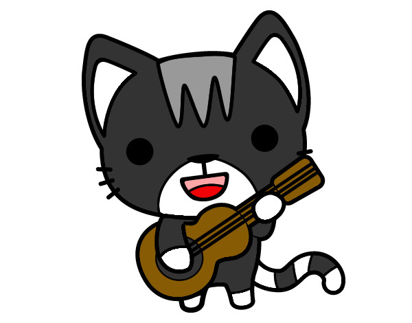 Dibujo Gato guitarrista pintado por spaida
