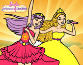 Dibujo Barbie y la princesa cantando pintado por clowden200
