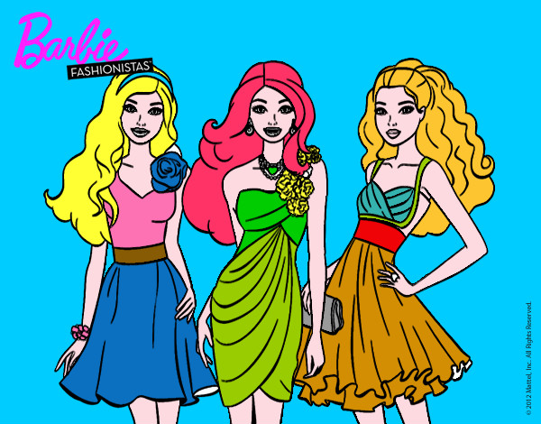 Dibujo Barbie y sus amigas vestidas de fiesta pintado por marcela_me