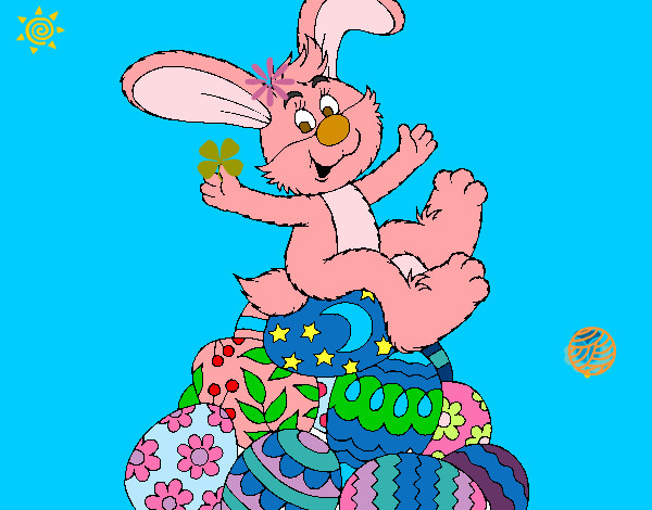 Dibujo Conejo de Pascua pintado por alumno2011