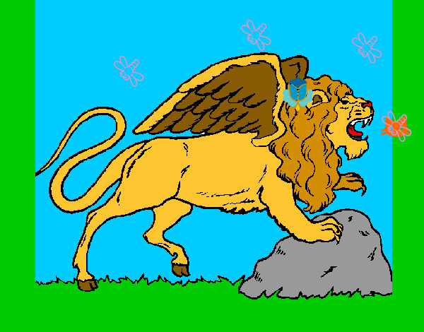 Dibujo León alado pintado por ambaritar