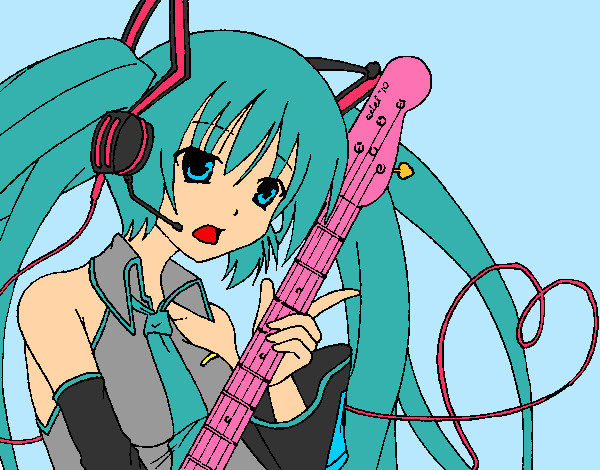 Dibujo Miku con guitarra pintado por tamisonica