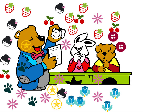 Dibujo Profesor oso y sus alumnos pintado por serranista