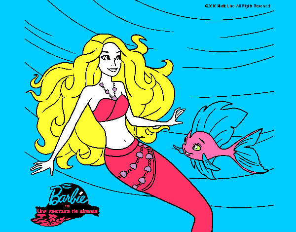 Dibujo Barbie sirena con su amiga pez pintado por dubraska