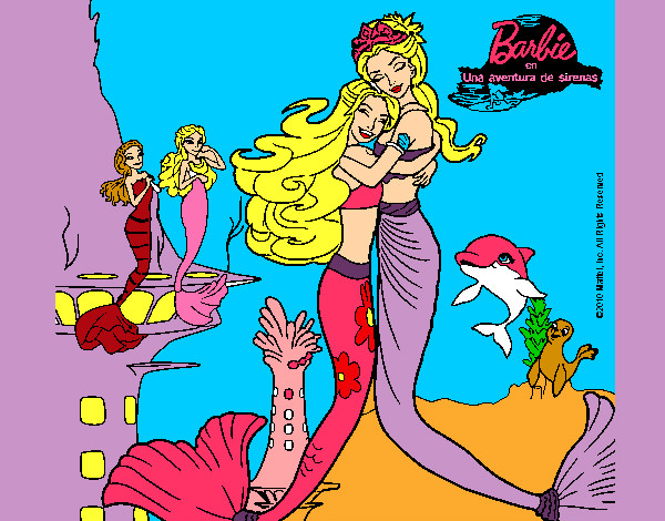 Dibujo Barbie sirena y la reina sirena pintado por daryan