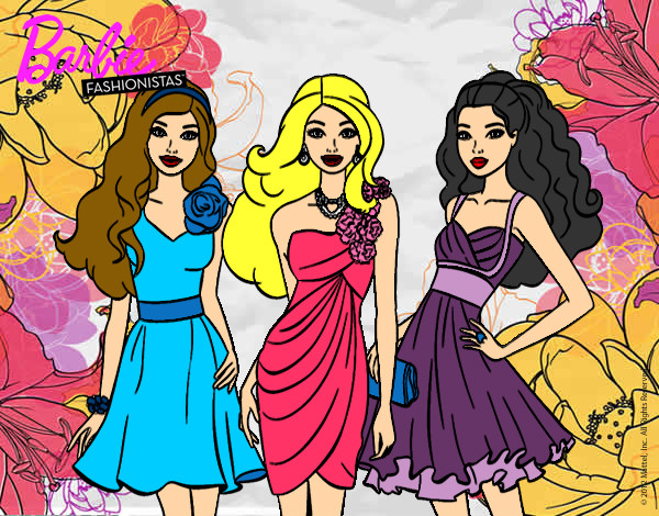Dibujo Barbie y sus amigas vestidas de fiesta pintado por IreneDrago