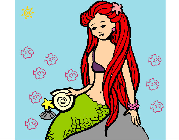Dibujo Sirena con caracola pintado por maridivina