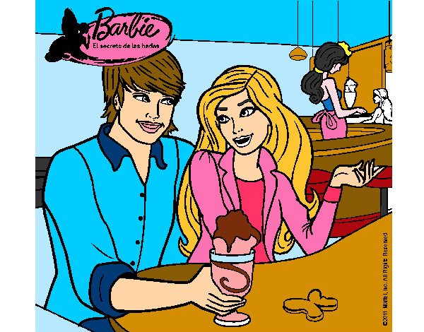 Dibujo Barbie y su amigo en la heladería pintado por susacoli