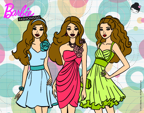 Dibujo Barbie y sus amigas vestidas de fiesta pintado por Erika2003
