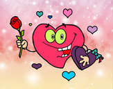 Dibujo Corazón con caja de bombones pintado por niyel