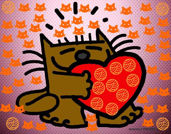 Dibujo El gato y el corazón pintado por alegra_XD