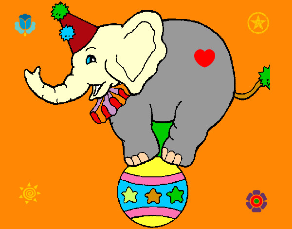 Dibujo Elefante encima de una pelota pintado por TAKEN