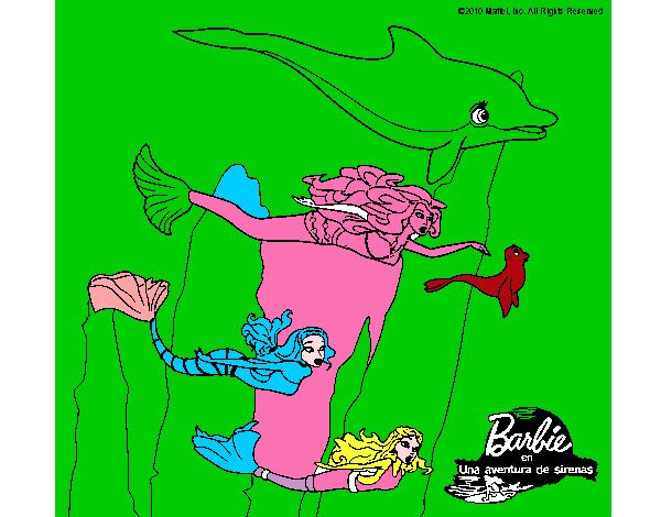 Dibujo Barbie nadando con sirenas pintado por viviana201