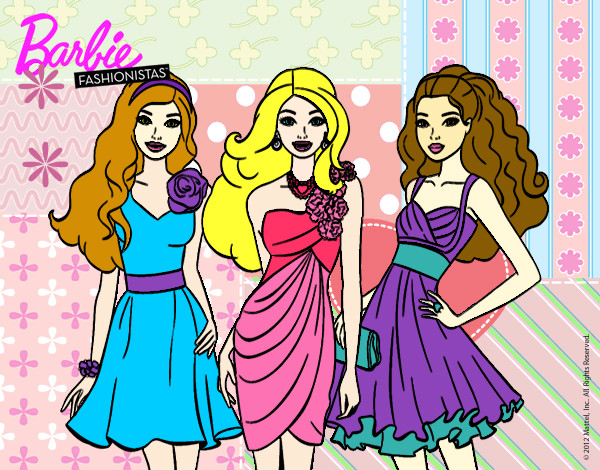 Dibujo Barbie y sus amigas vestidas de fiesta pintado por Bonakuker