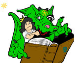 Dibujo Dragón, chica y libro pintado por esamuelag
