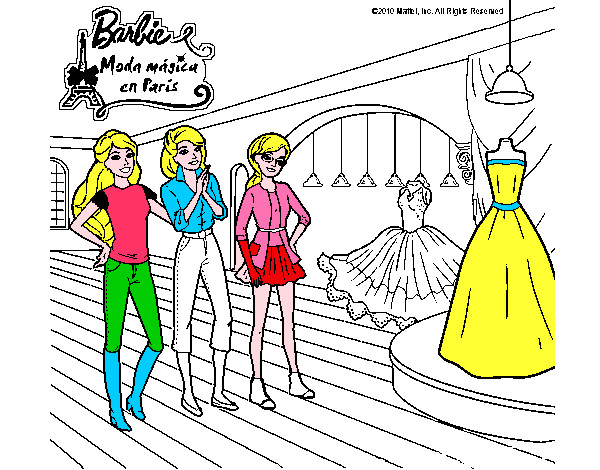 Dibujo Barbie mirando vestidos pintado por marianacas