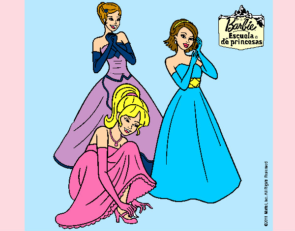 Dibujo Barbie y sus amigas vestidas de gala pintado por natimar