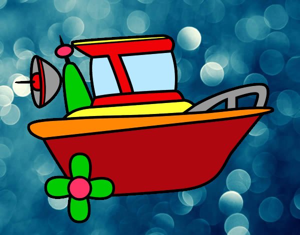 Dibujo Barco a motor pintado por peces