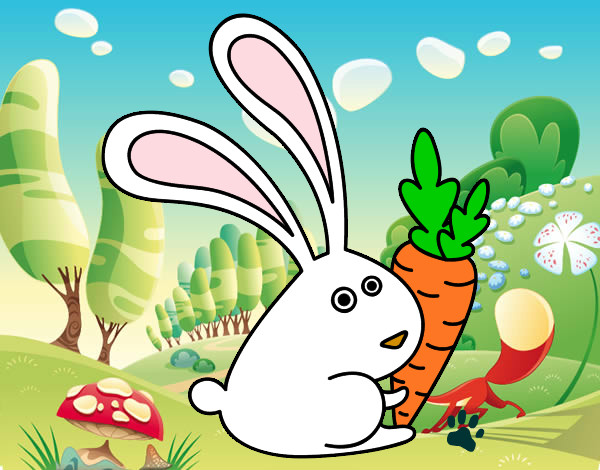 Dibujo Conejo con zanahoria pintado por arcoiris20