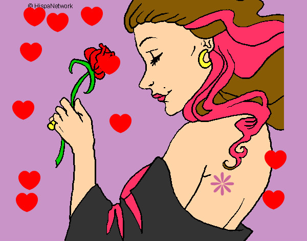 Dibujo Princesa con una rosa pintado por elimar 