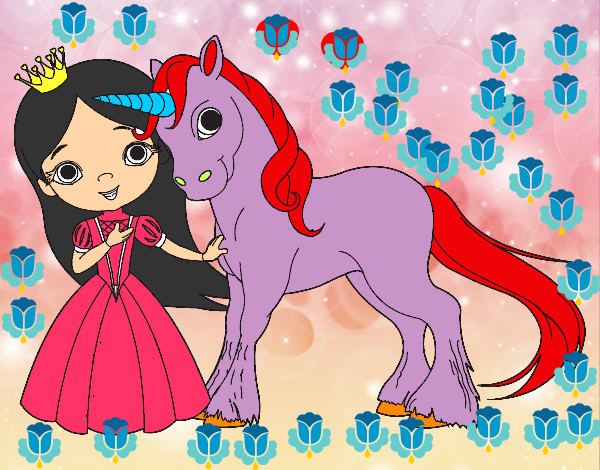 Dibujo Princesa y unicornio pintado por miley15