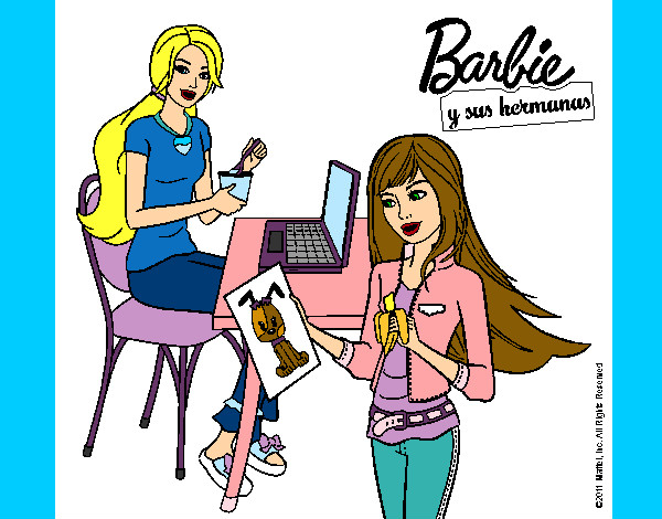 Dibujo Barbie y su hermana merendando pintado por natalya_mc