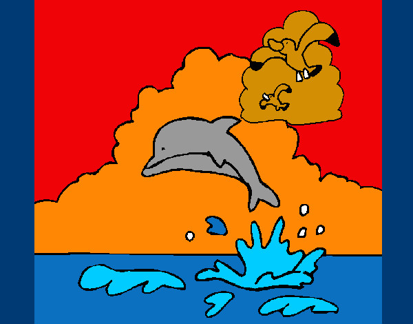 Dibujo Delfín y gaviota pintado por nico2
