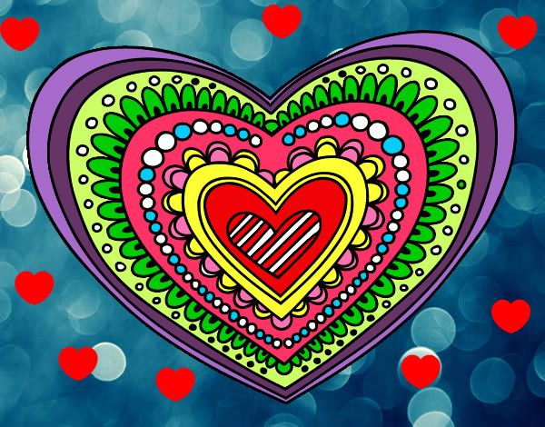Dibujo Mandala corazón pintado por arcoiris20