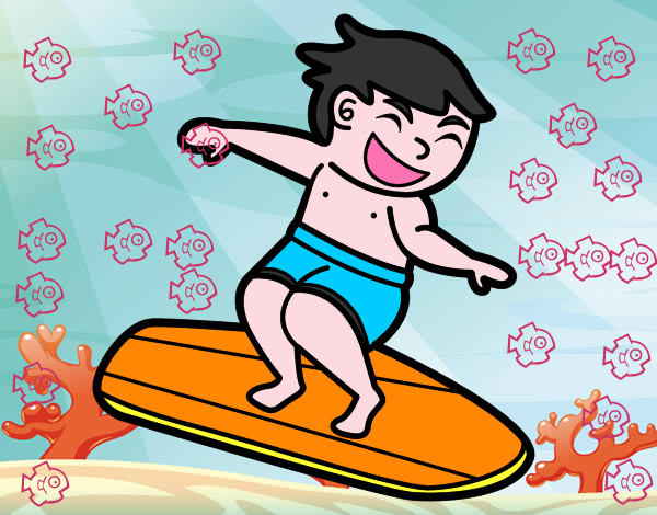 Dibujo Surf con tabla pintado por saju