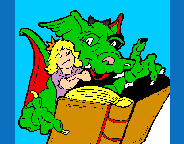 Dibujo Dragón, chica y libro pintado por DIANA1977