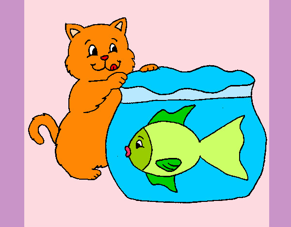 Dibujo Gato y pez pintado por maedanoor