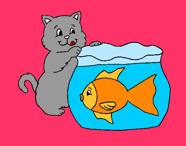 Dibujo Gato y pez pintado por thiagitoo