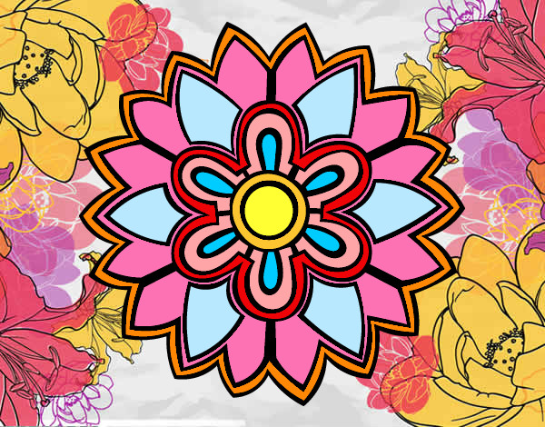 Dibujo Mándala con forma de flor weiss pintado por tosimira