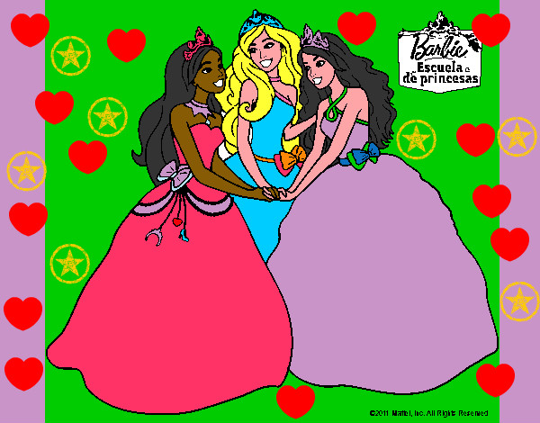 Dibujo Barbie y sus amigas princesas pintado por lina2