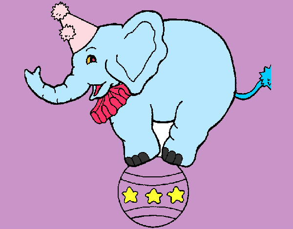 Dibujo Elefante encima de una pelota pintado por elenica