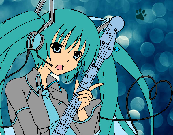 Dibujo Miku con guitarra pintado por tomigamer