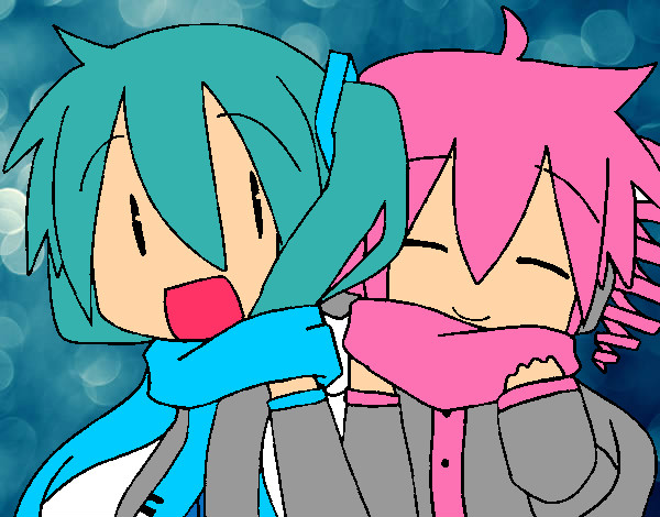 Dibujo Miku y Len con bufanda pintado por tomigamer
