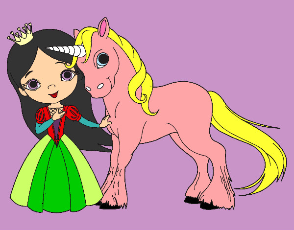 Dibujo Princesa y unicornio pintado por priva