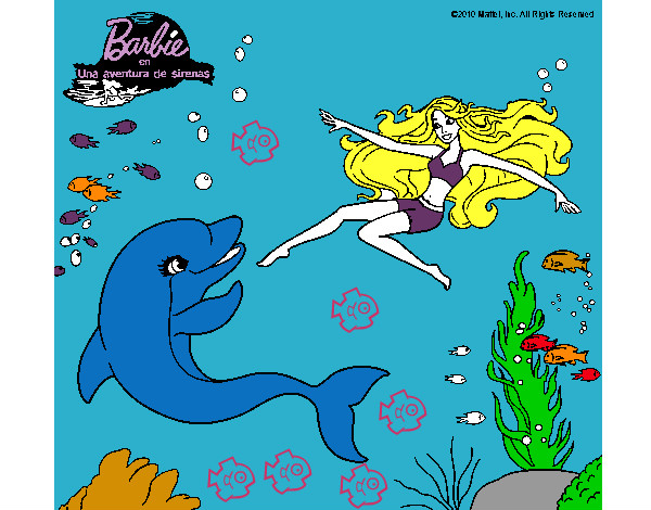 Dibujo Barbie jugando con un delfín pintado por mendieta