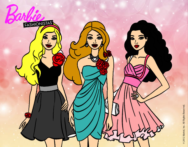 Dibujo Barbie y sus amigas vestidas de fiesta pintado por lesther