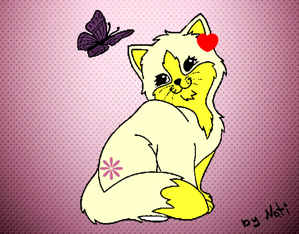 Dibujo Gatito y mariposa pintado por lesther