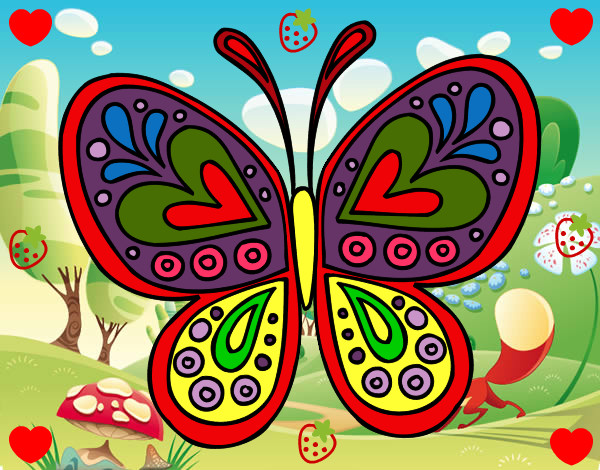 Dibujo Mandala mariposa pintado por guillo