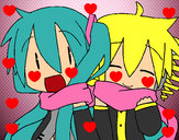 Dibujo Miku y Len con bufanda pintado por Animelove 