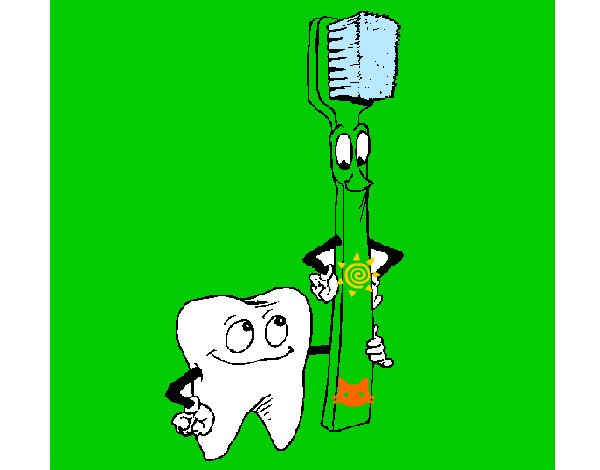 Dibujo Muela y cepillo de dientes pintado por guile