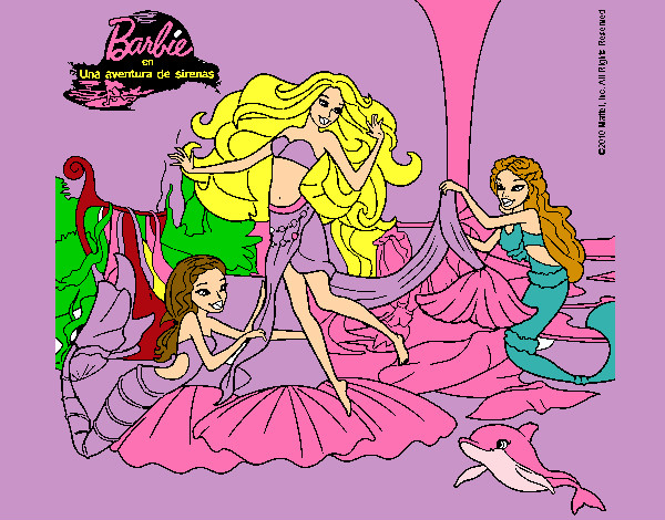 Dibujo Barbie con sirenas pintado por adenny