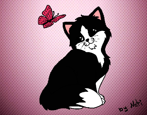 Dibujo Gatito y mariposa pintado por ultralili