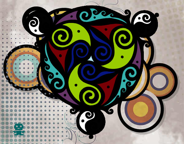 Dibujo Mandala con tres puntas pintado por queloq