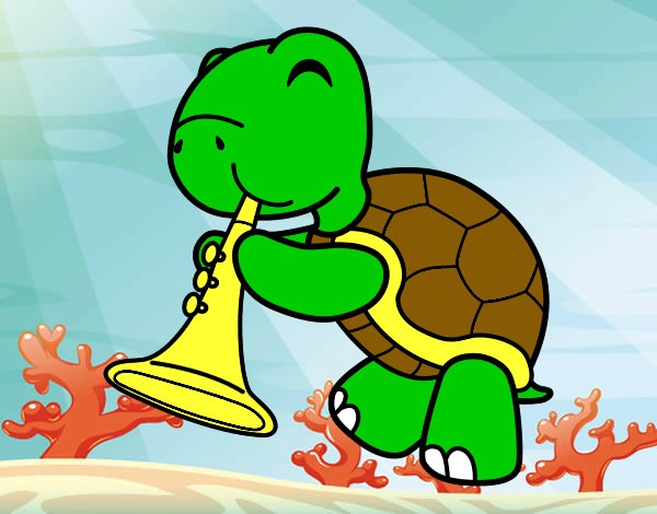 Dibujo Tortuga con trompeta pintado por axelrito
