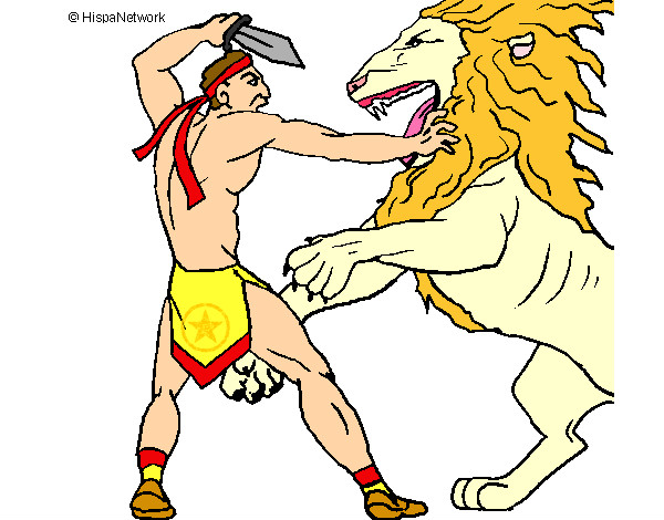Dibujo Gladiador contra león pintado por uzias