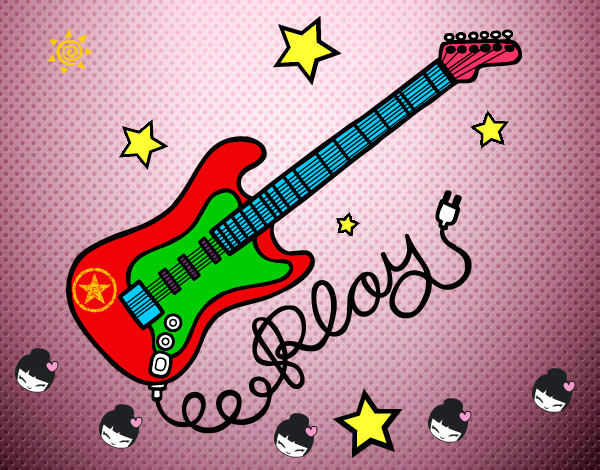 Dibujo Guitarra y estrellas pintado por melyprisci